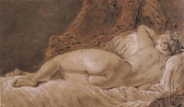 Reclining female Nude seen from behind